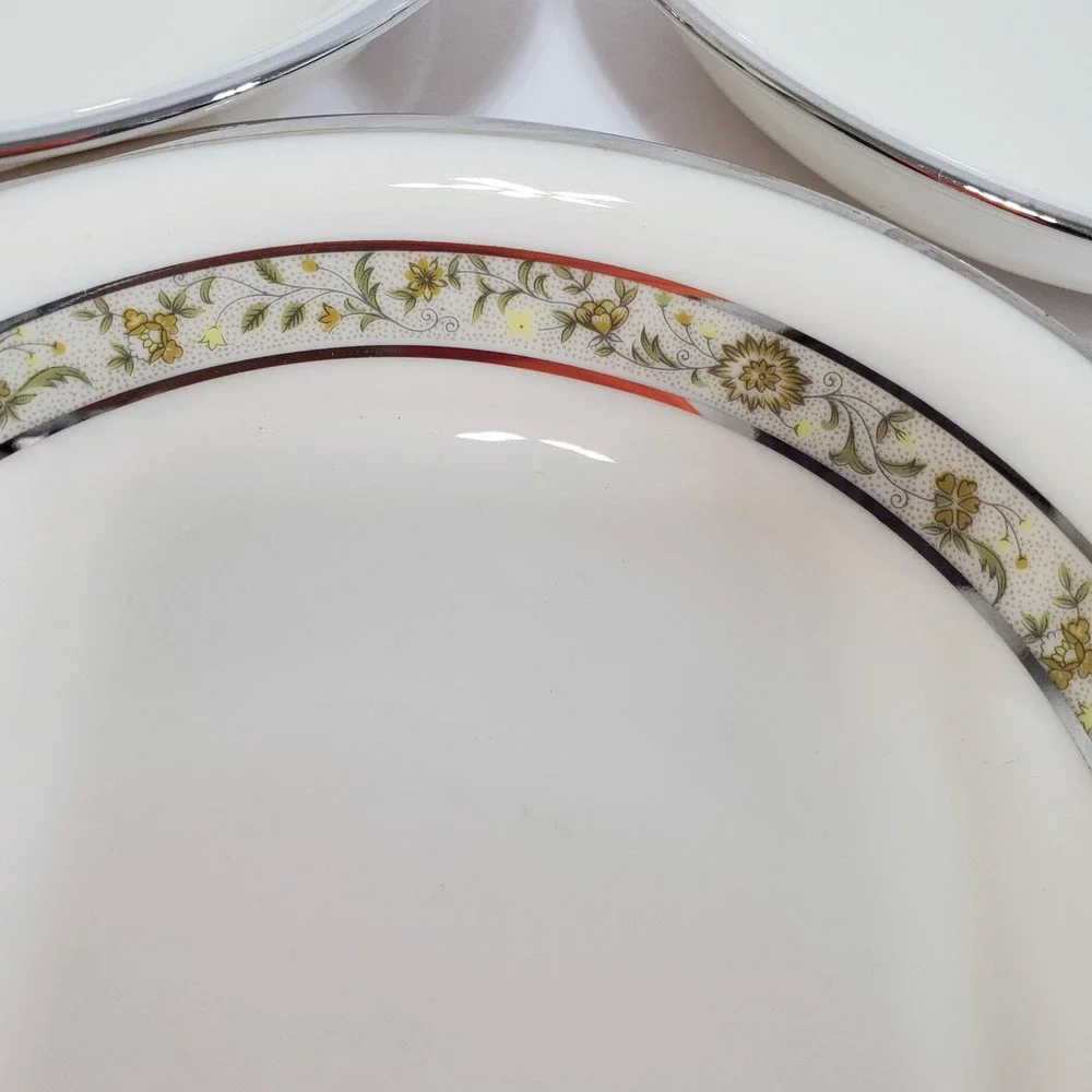 Lenox Springdale Salad  Fruit Bowls 3 Pieces Ivory Floral Border Platinum Trim
